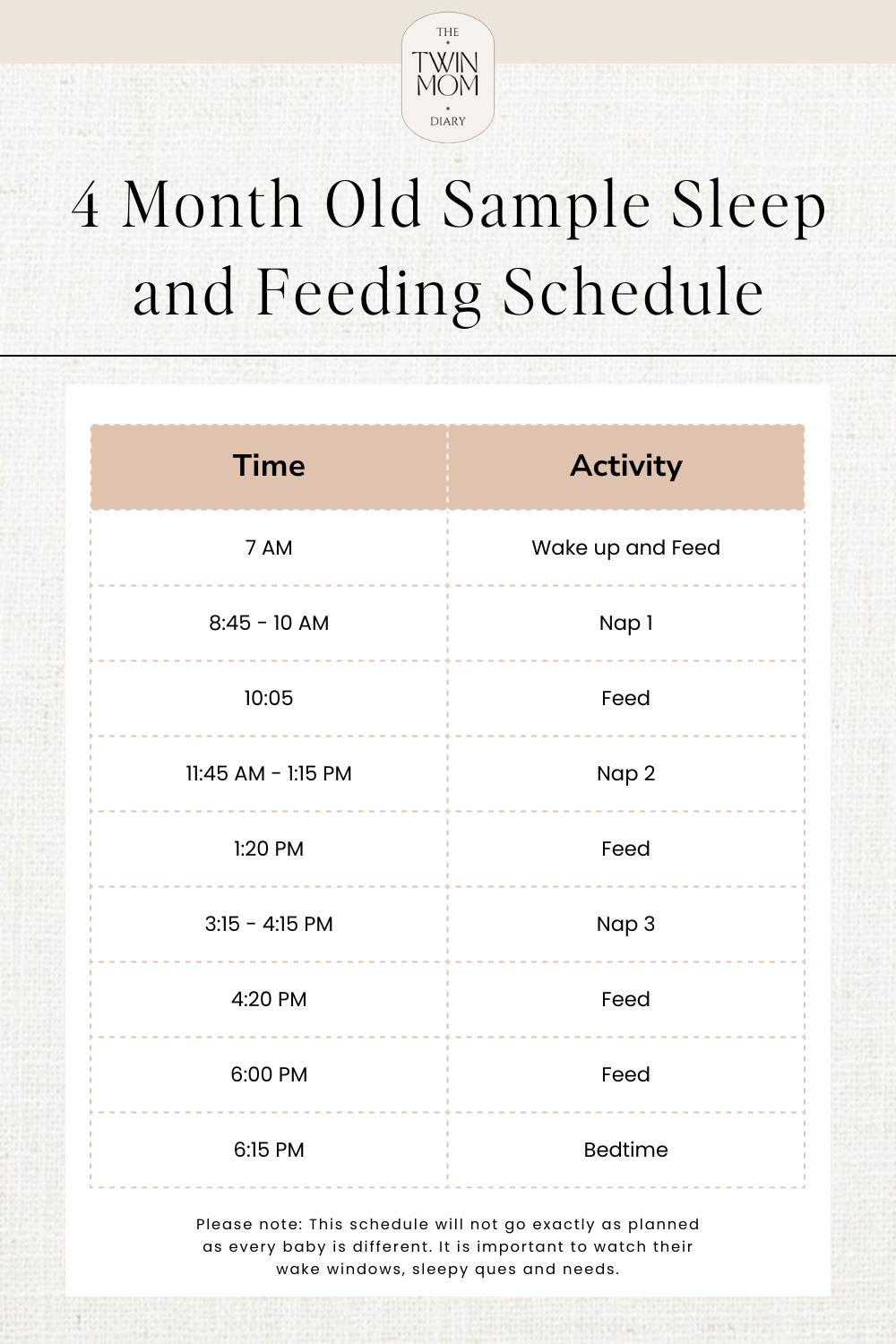 4 month old sleep schedule, sleep schedule for 4 month old, 4 month old wake window, 4 month old feeding schedule